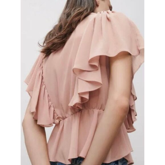 NEW ZARA Women’s Small Ruffled Pink Blouse with Tie - Picture 1 of 10